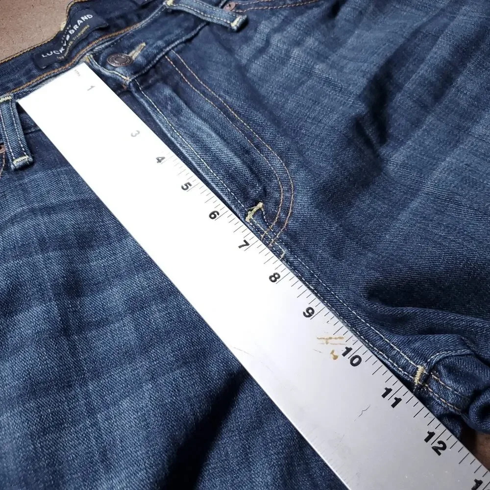 Lucky‎ Brand 221 Straight Jeans Men 34x30 Dark Blue Denim Stretch Distressed